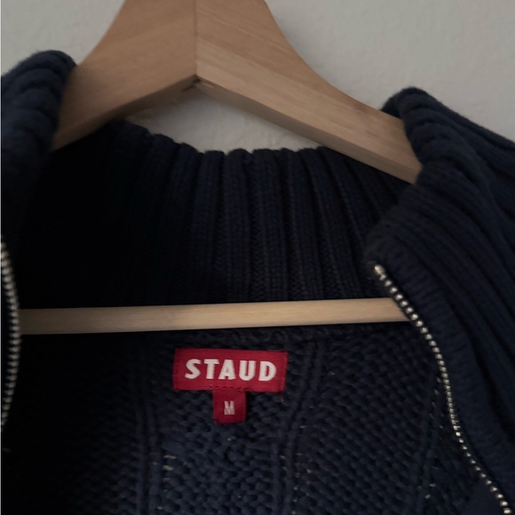 Staud Navy & Cream Half-Zip Cable Knit Sweater - Picture 7 of 12